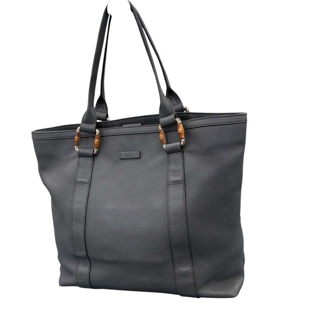 GUCCI グッチ レザー トートバッグ バンブー グレー ハンドバッグ