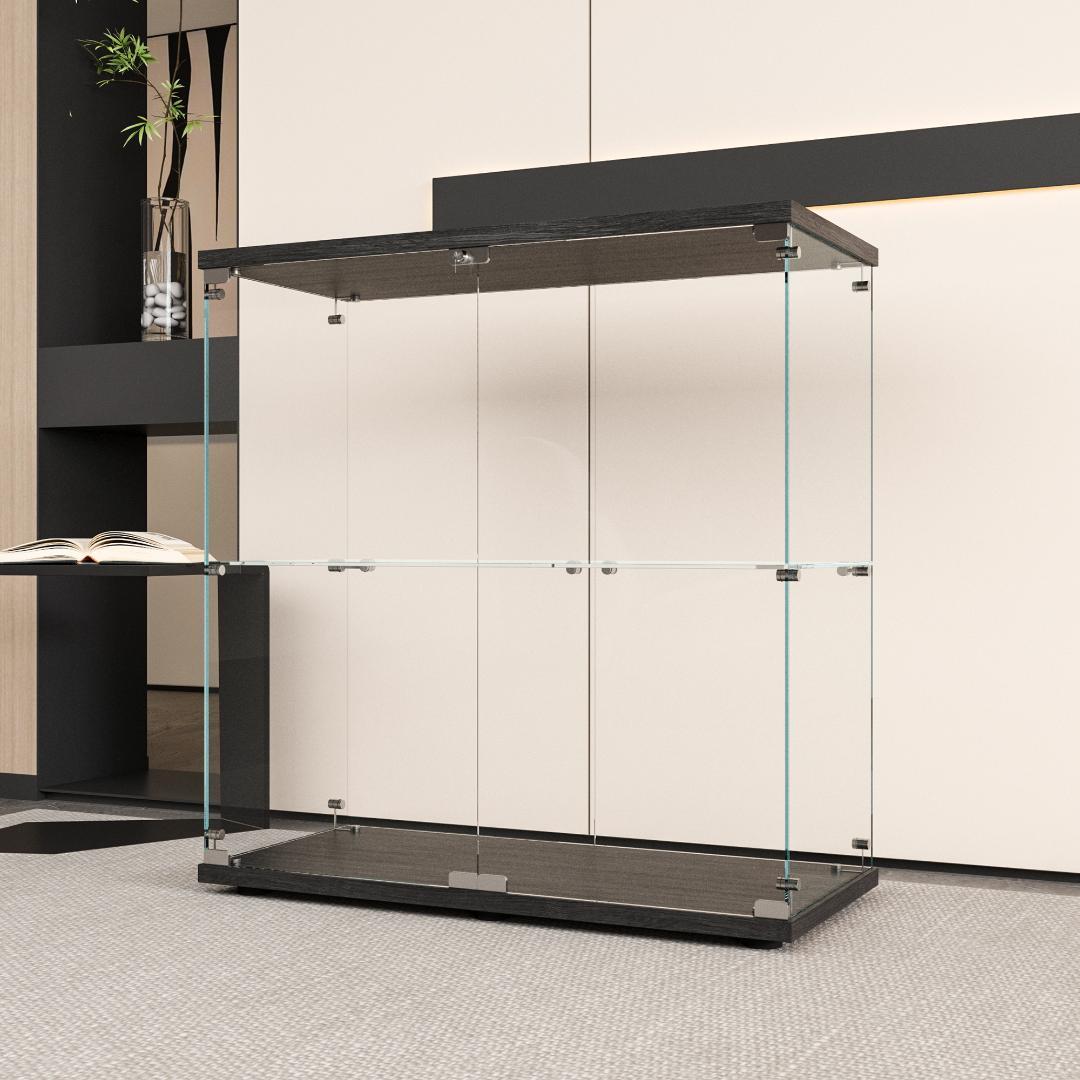 【新品】フィギュアケース 2段ワイド ブラックコレクションケース ガラス 棚