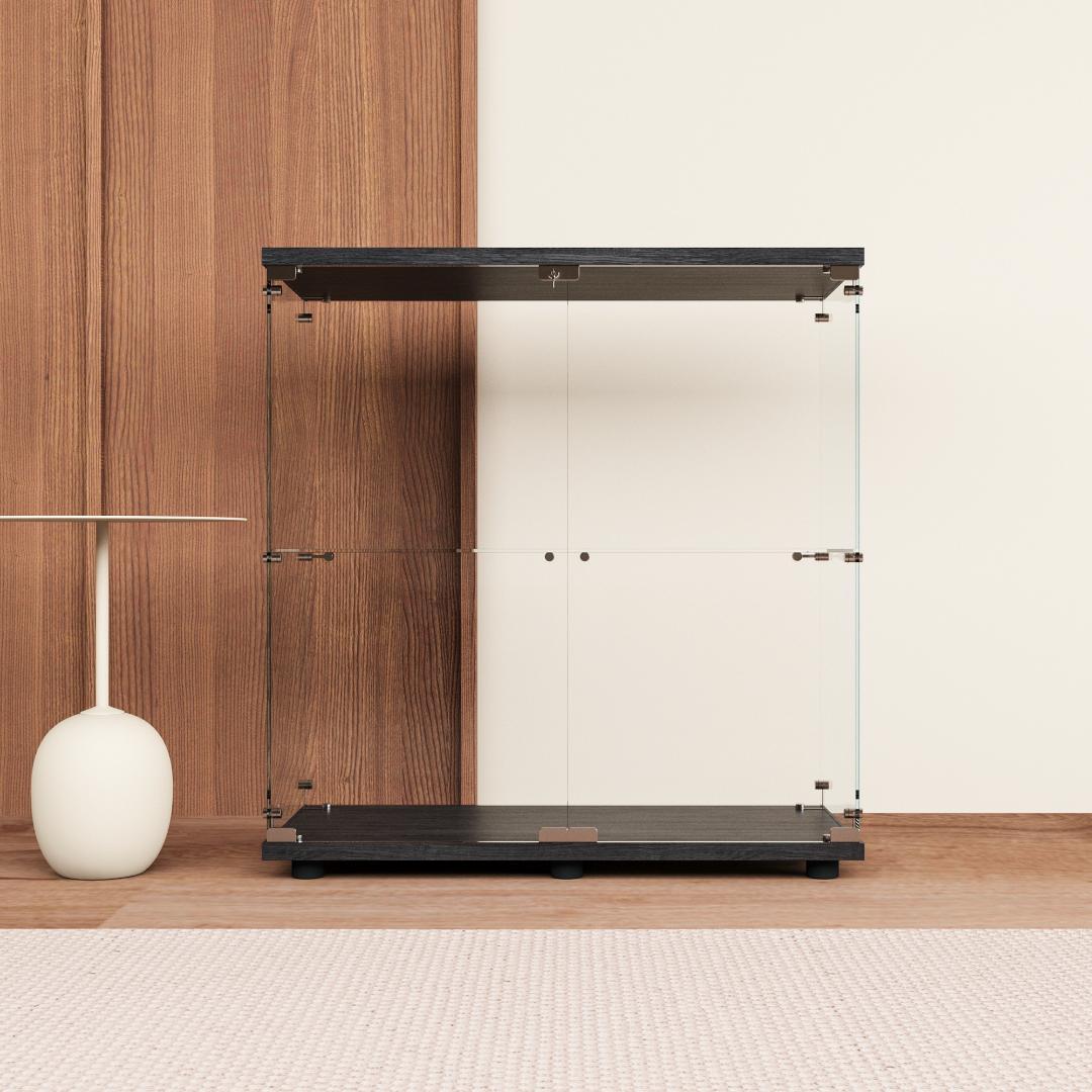 【新品】フィギュアケース 2段ワイド ブラックコレクションケース ガラス 棚