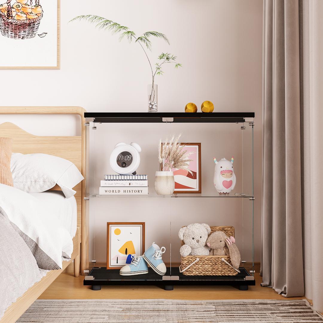 【新品】フィギュアケース 2段ワイド ブラックコレクションケース ガラス 棚