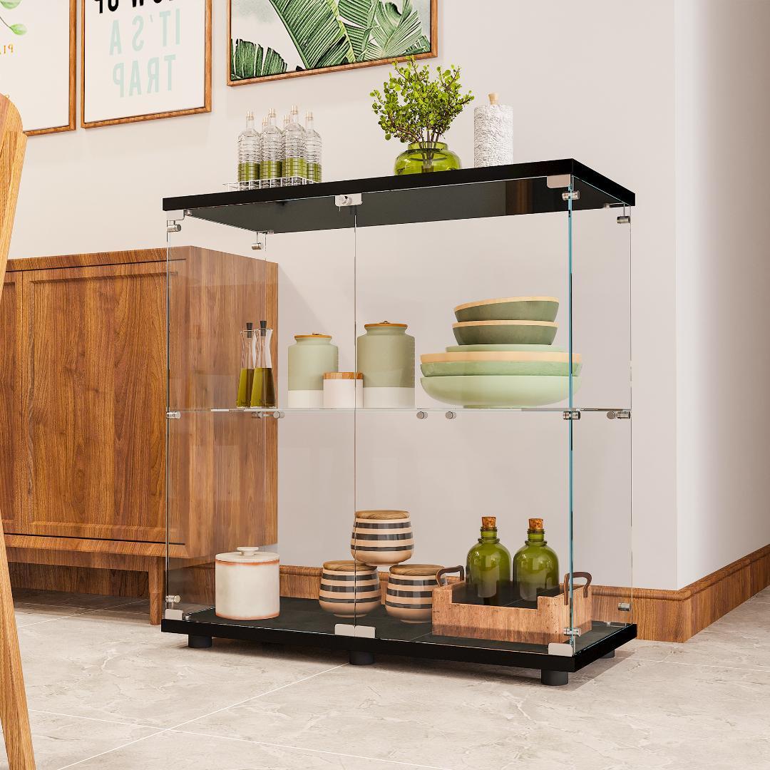 【新品】フィギュアケース 2段ワイド ブラックコレクションケース ガラス 棚