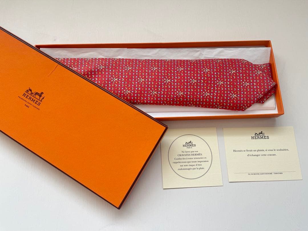 【極美品】箱付 エルメス ネクタイ 風車 チューリップ レッド