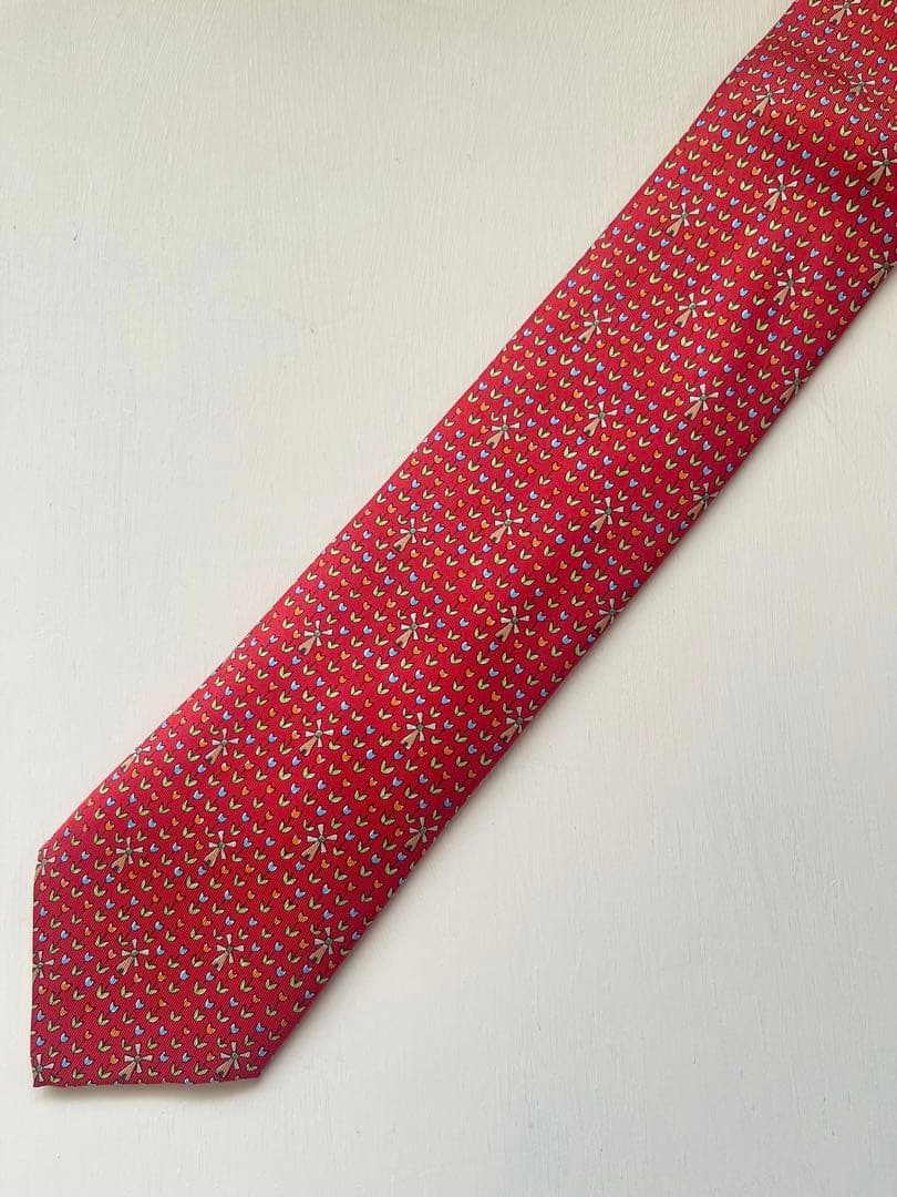 【極美品】箱付 エルメス ネクタイ 風車 チューリップ レッド