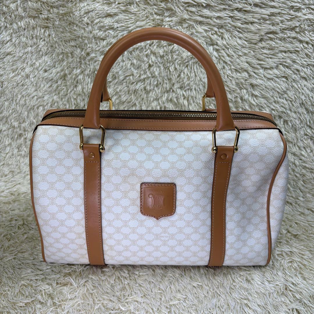 セリーヌ　ホワイト　マカダム　ボストンバッグ　ハンドバッグ