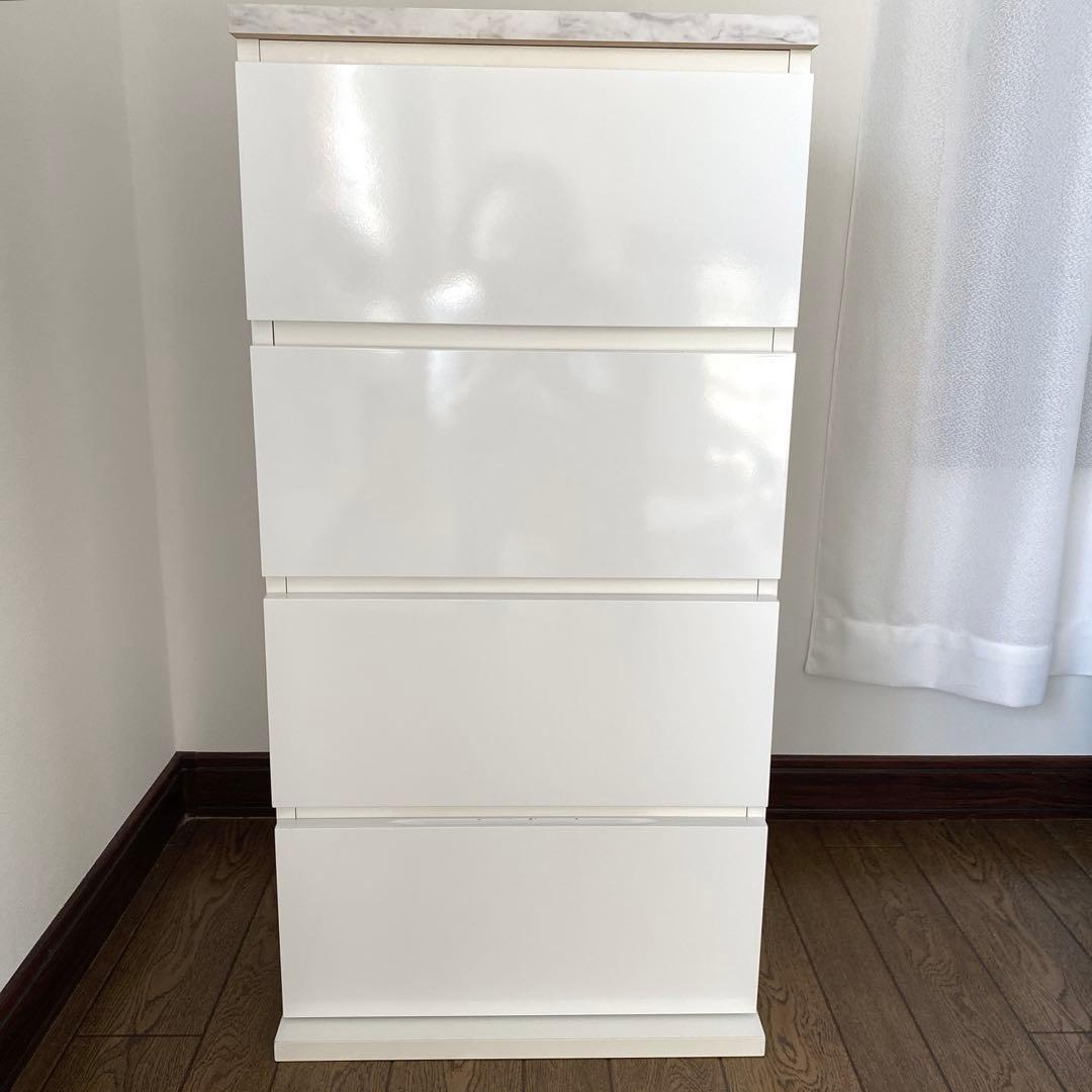 ホワイトチェスト 4段 引き出し付き　 薄型ホワイトサニタリーストッカー