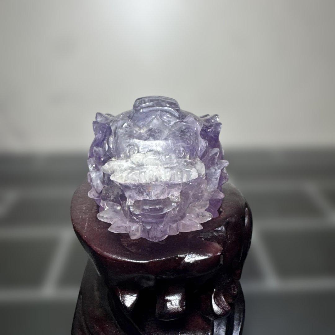 ウルグアイ産 アメジスト ロングイ（龍亀）彫刻 台座付き