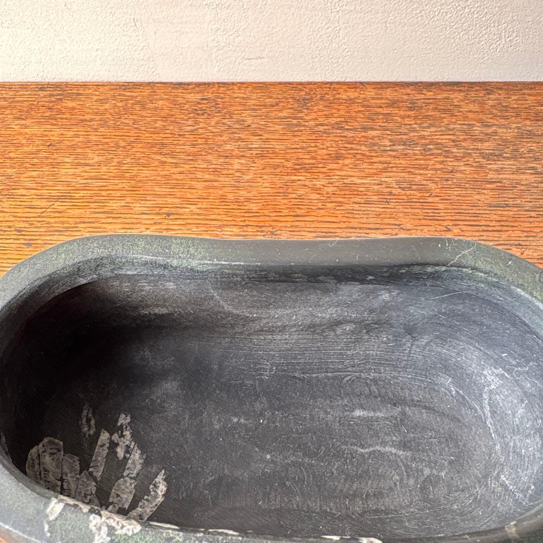 菊花石 鑑賞石 くり抜き 花器 水盤 いけばな 黒 茶花 レア 骨董 珍品