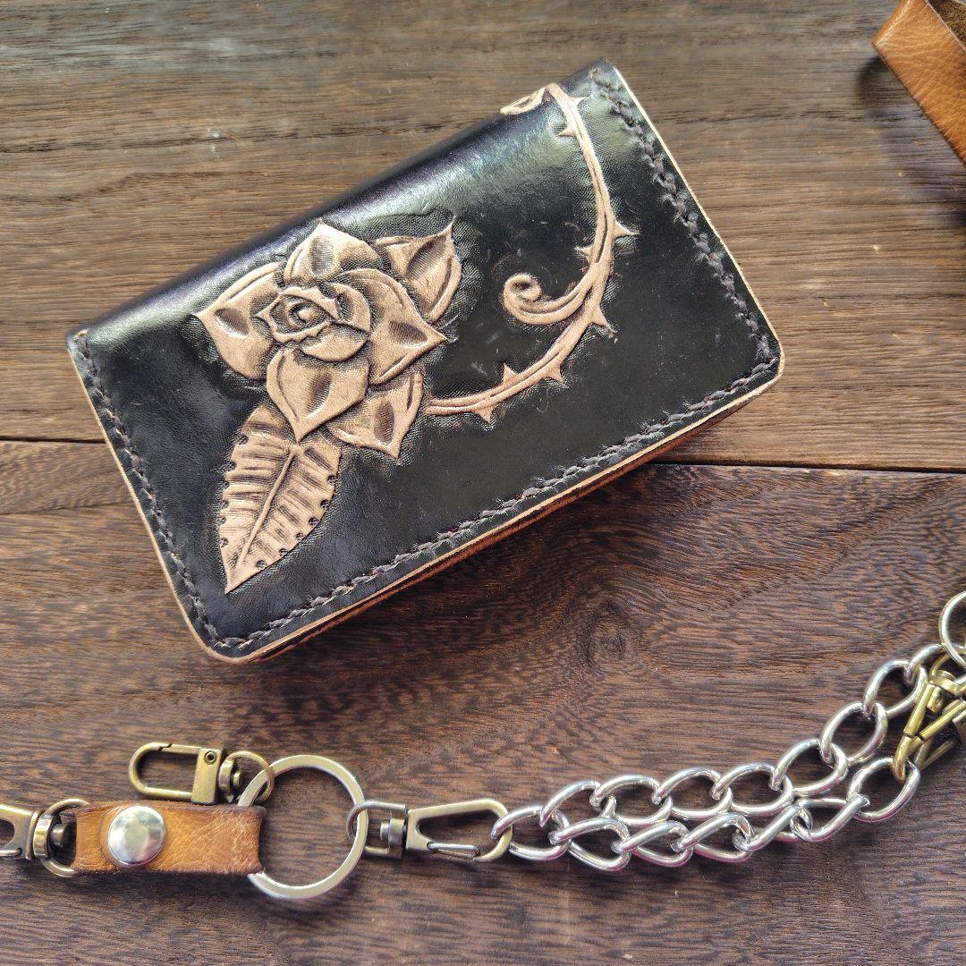 ヒカリさん専用品 チェーン＆小判カン付き トラッカーウォレット 黒×ラベンダー