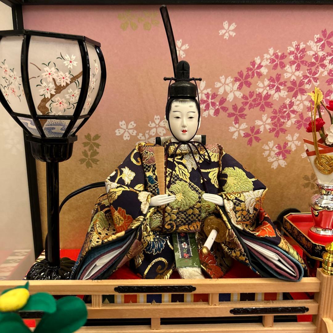 ひな人形 2体セット ガラスケース入り コンパクト オルゴール