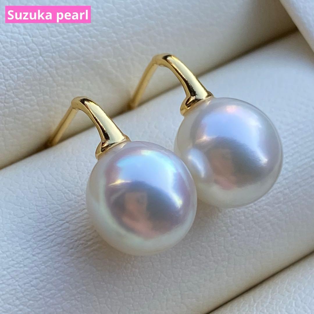 本真珠　あこや真珠ピアス　9.5*9mm無調色ホワイトP1194