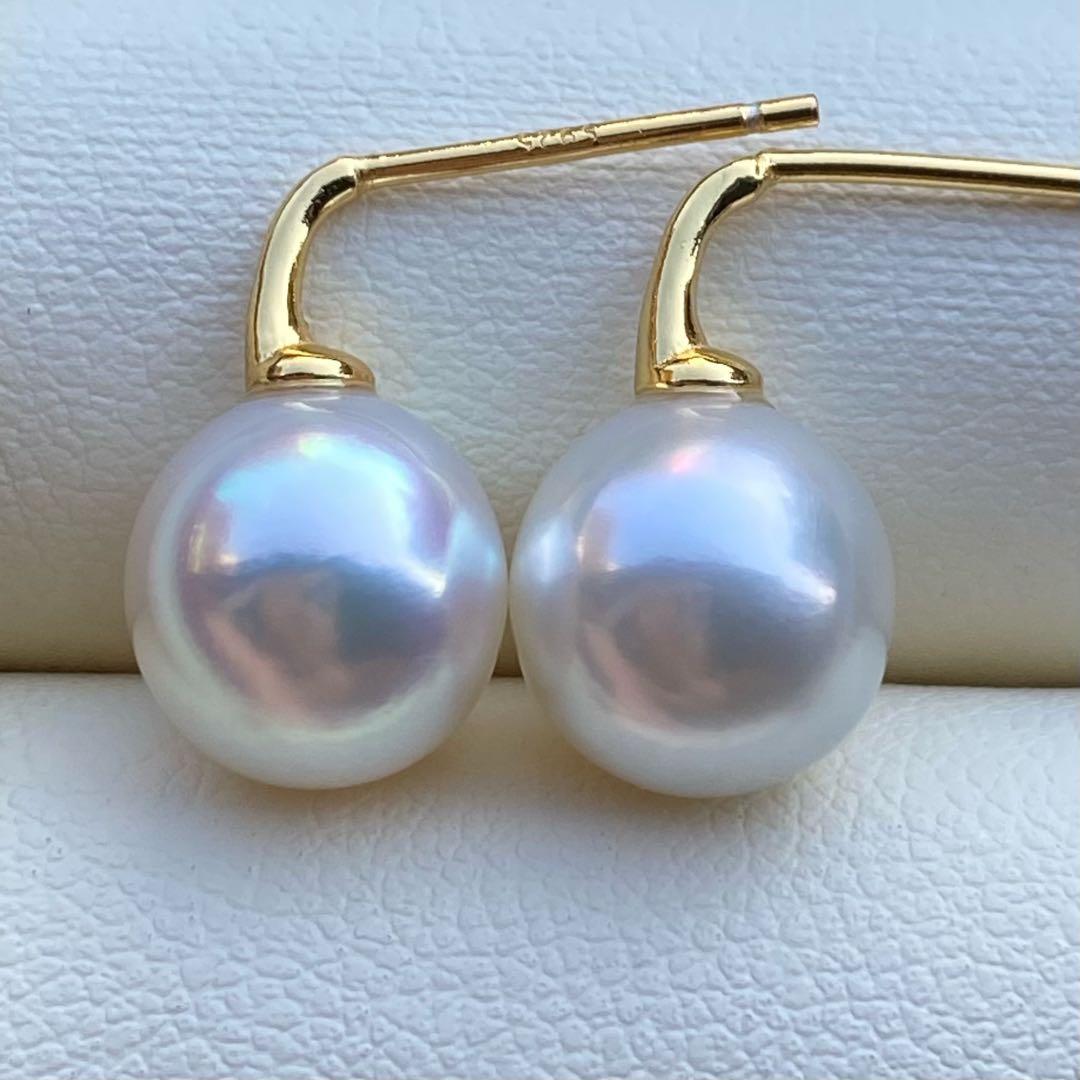 本真珠　あこや真珠ピアス　9.5*9mm無調色ホワイトP1194
