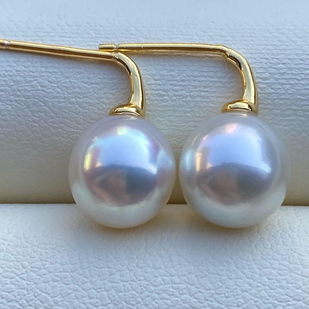 本真珠　あこや真珠ピアス　9.5*9mm無調色ホワイトP1194