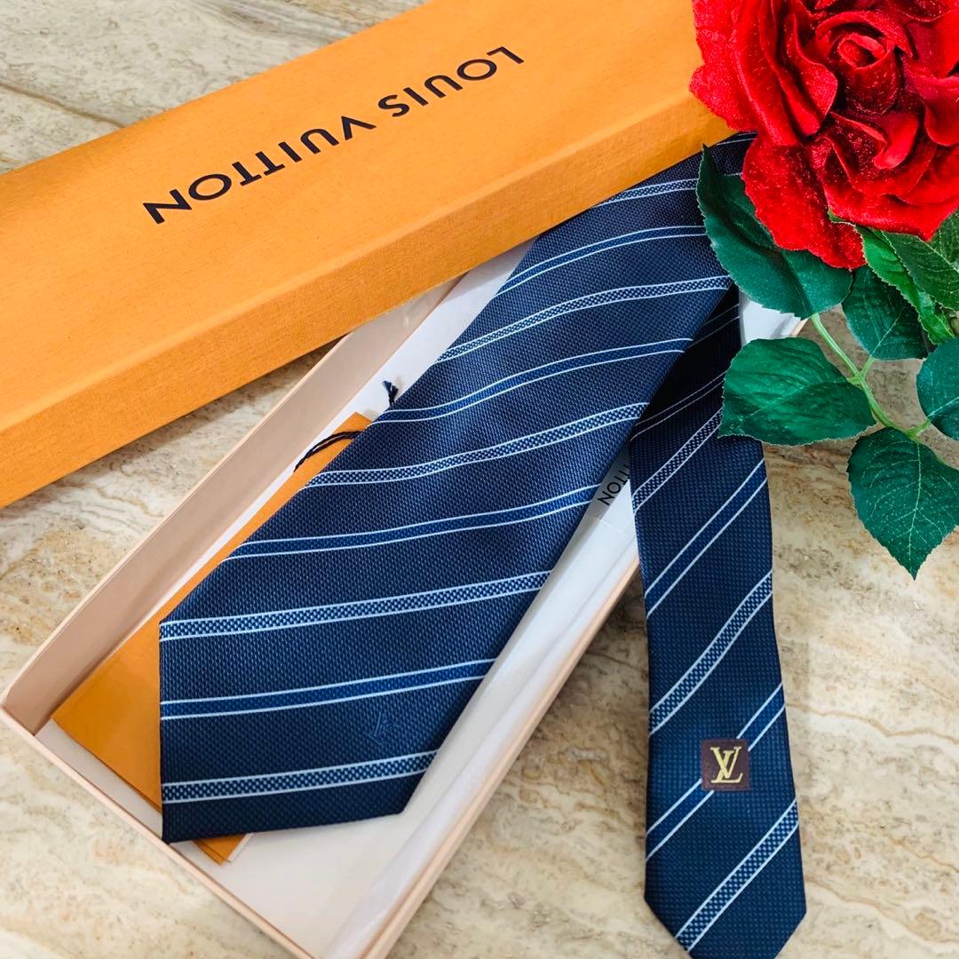 N306 新品未使用 ルイヴィトン ストライプ ロゴ刺繍 ネクタイ メンズ