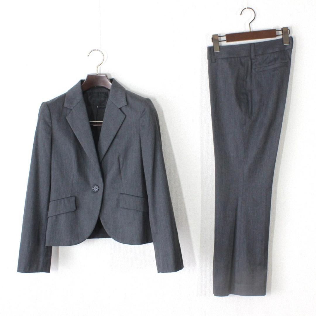 37【新品同様】アンタイトル パンツスーツ 2 グレー M ヘリンボーン 秋冬春