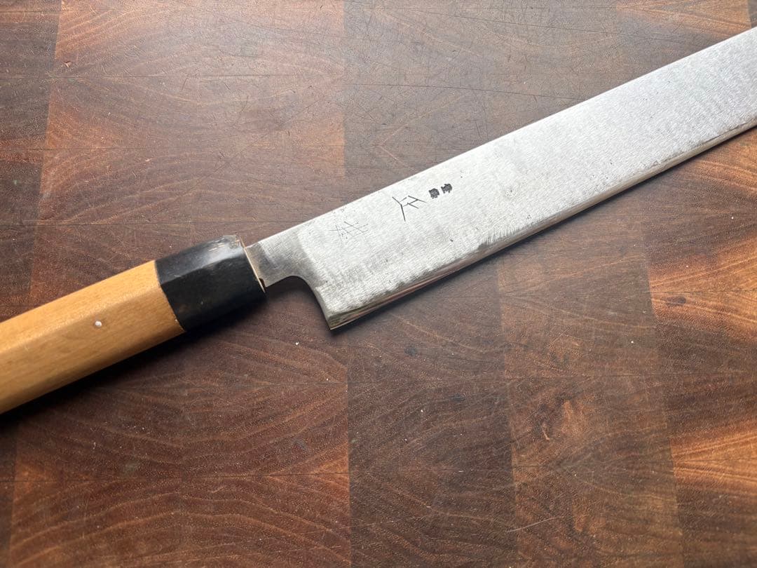 正本　築地　切付　筋引　300mm 尺　包丁　和包丁　研ぎ済　朴水牛柄