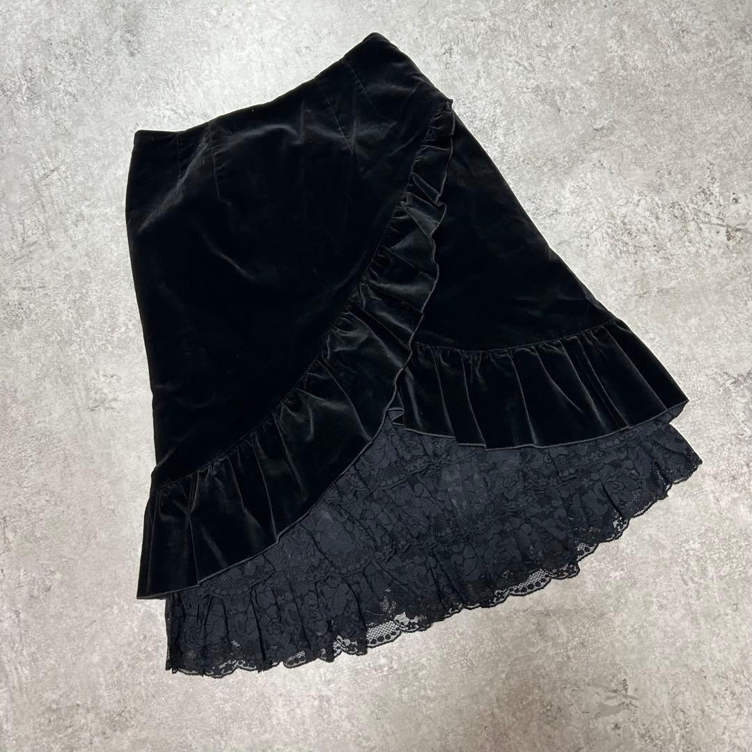 BPNブラックピースナウ　ベロア　レース　スカート　フリル