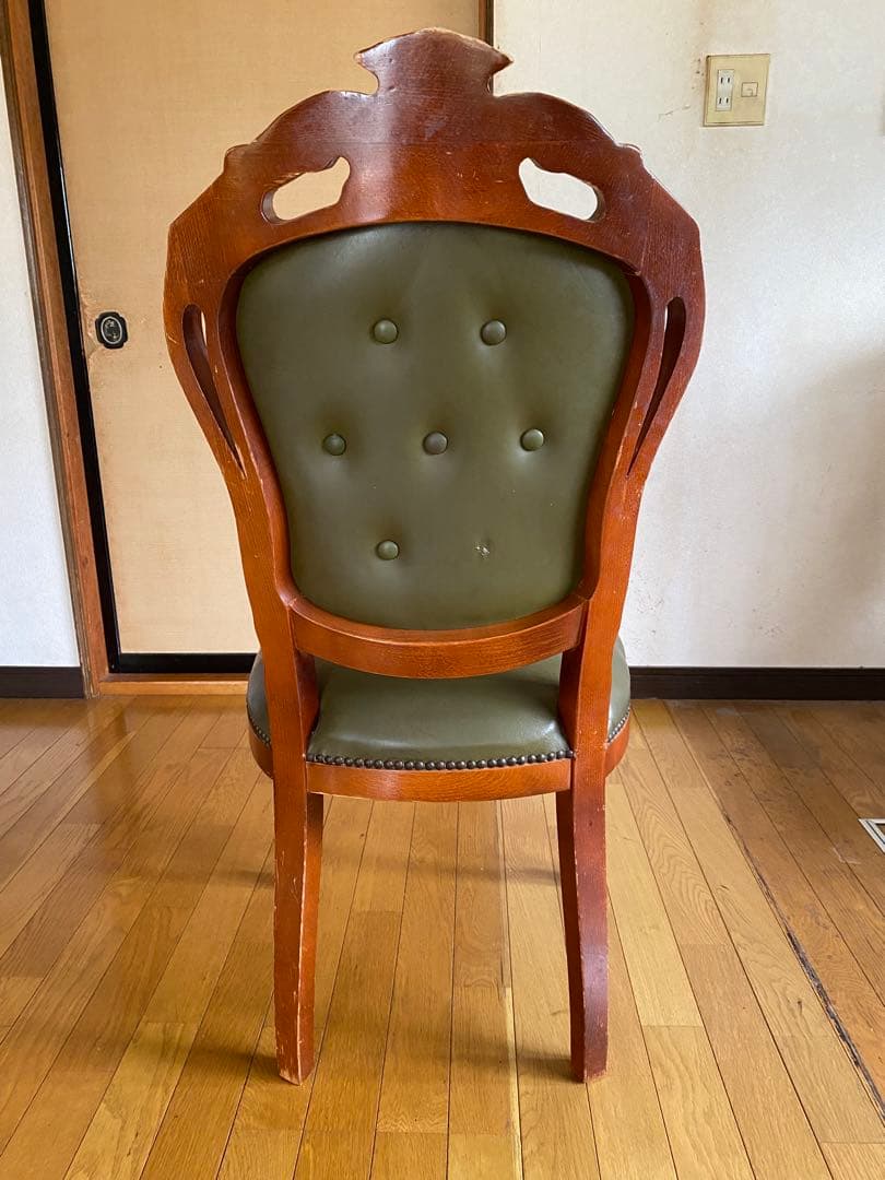 【高級アンティーク調】ダイニングチェア木製 グリーン 合皮 クラシックデザイン③