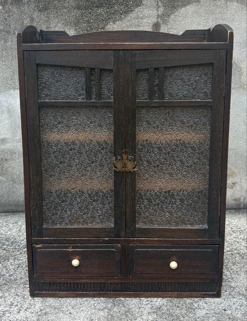 昭和レトロ 食器棚 飾り棚 本棚 キャビネット すりガラス アンティーク