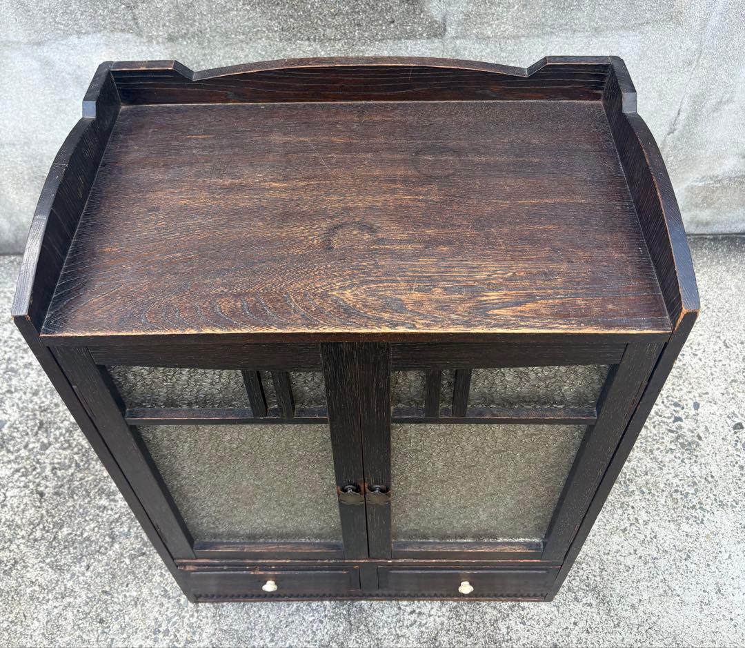 昭和レトロ 食器棚 飾り棚 本棚 キャビネット すりガラス アンティーク