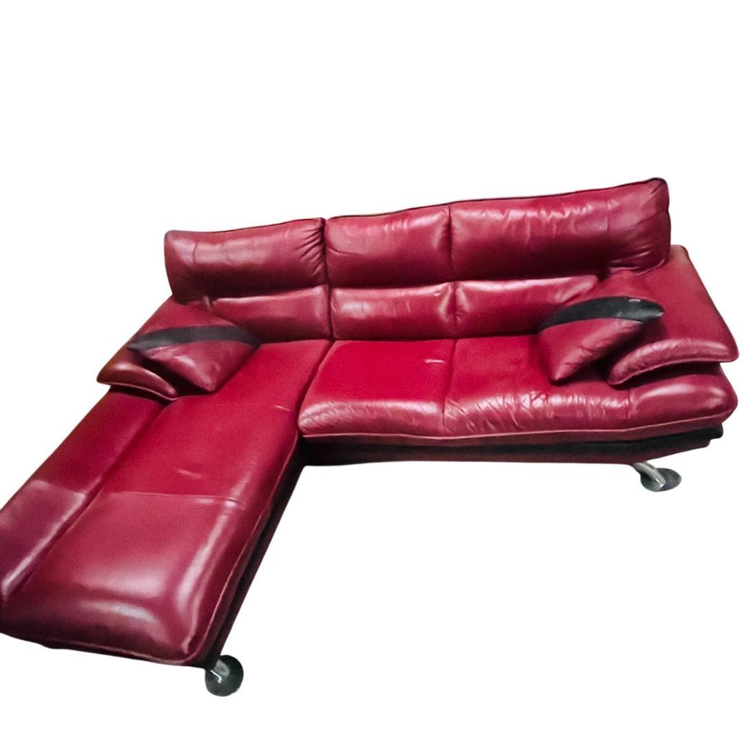 奈良県内限定ニトリ 3人掛け 本革カウチソファ クッション2個付き【送料込み】