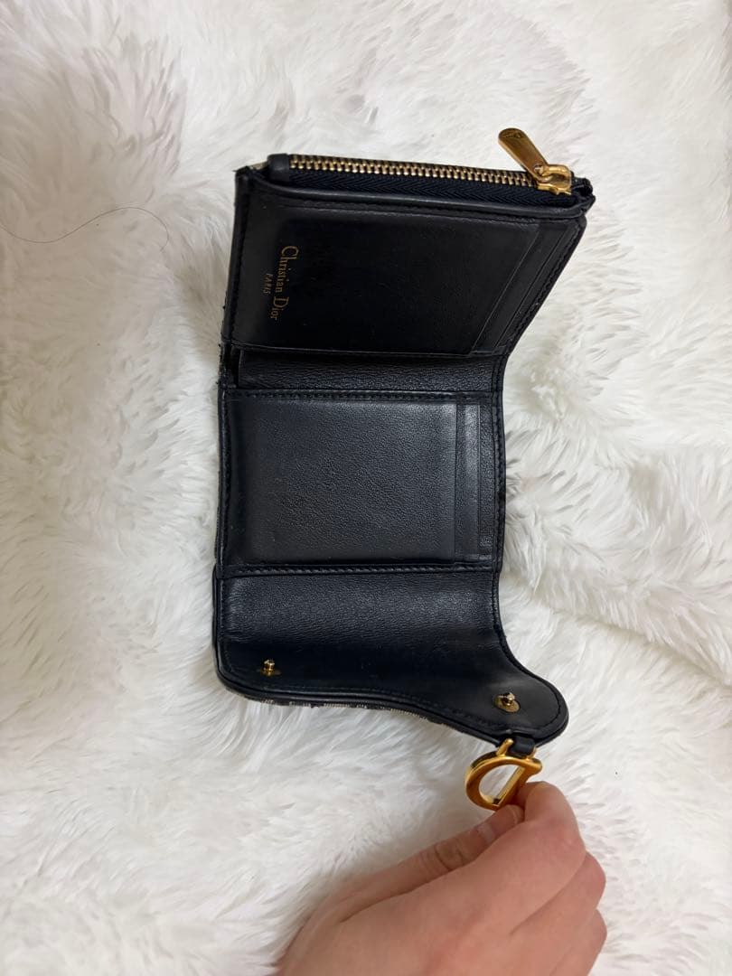 Dior 三つ折り財布 ベージュ/ブラック