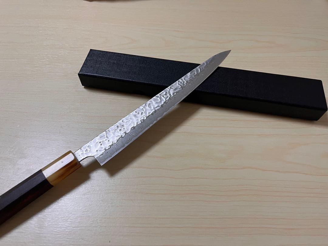 助松　筋引　和包丁　AUS10鋼 （高級ステンレス鋼）ダマスカス紫檀白水牛八角柄