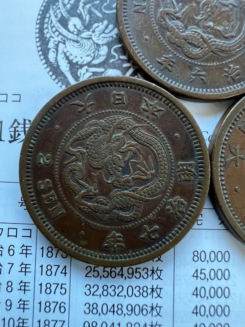 日本銅貨　竜2銭銅貨 明治6.7.17年セット