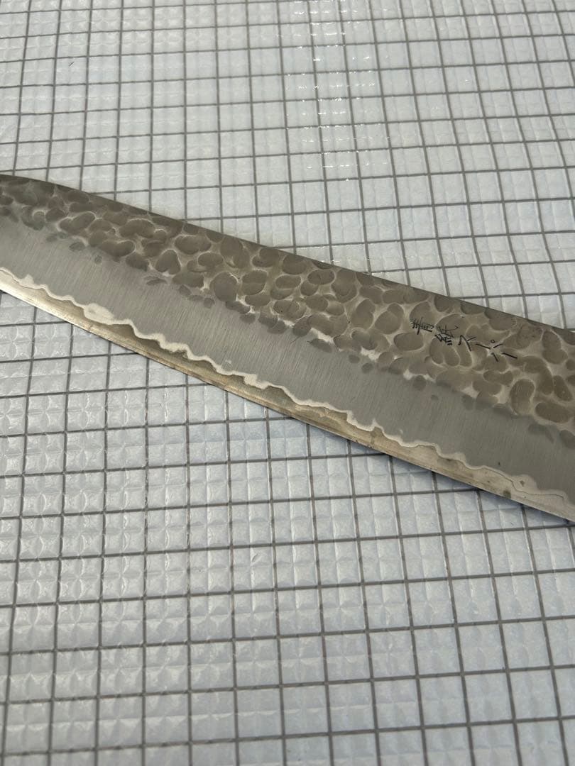 仙助 牛刀 包丁 越前打刃物 青紙スーパー 210mm 鎚目 こげ茶合板柄