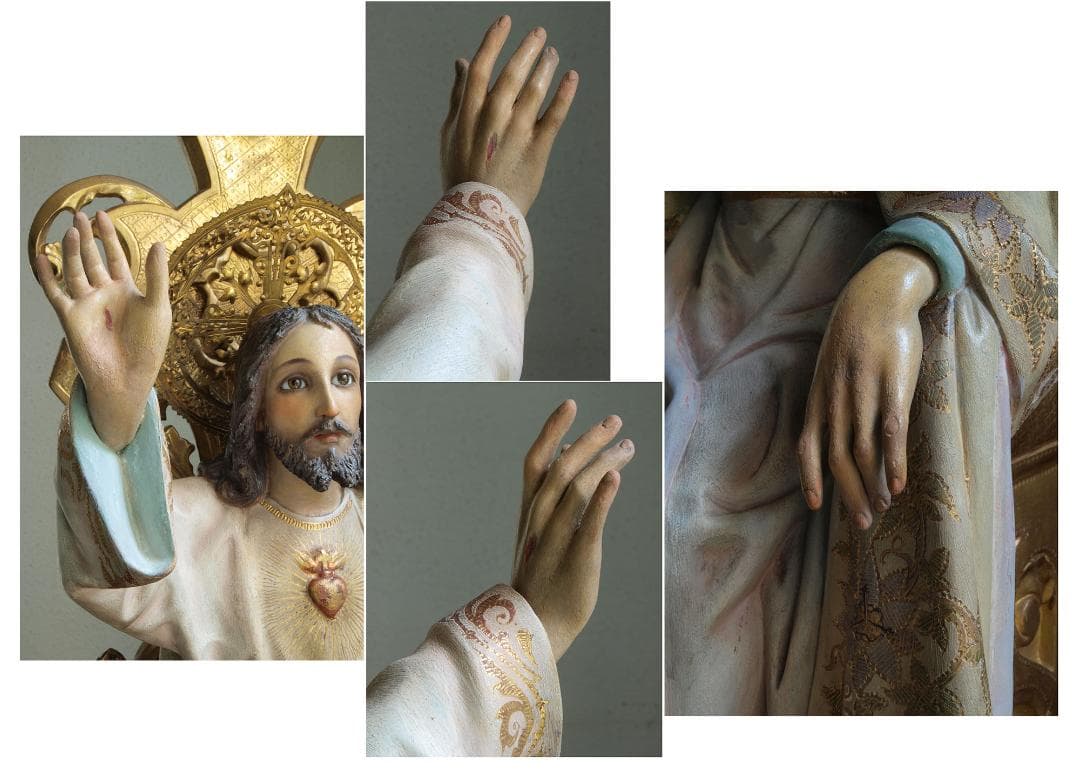 王であるイエス 坐像 69cm サクレクール グラスアイ 宗教彫刻/H513