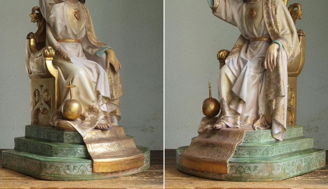 王であるイエス 坐像 69cm サクレクール グラスアイ 宗教彫刻/H513