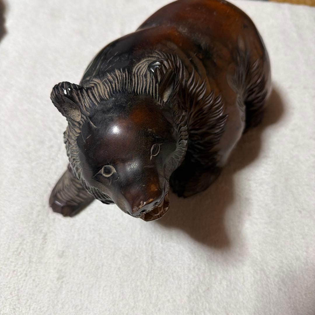 木製クマの彫刻 中型 茶色