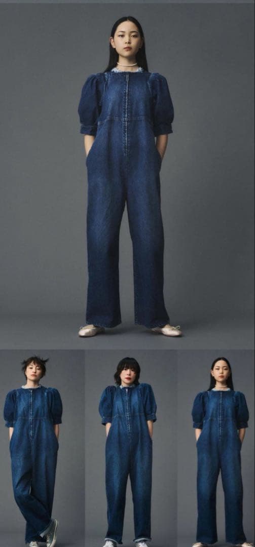 イエナ/アッパーハイツ M パフスリーブデニムオールインワン2025