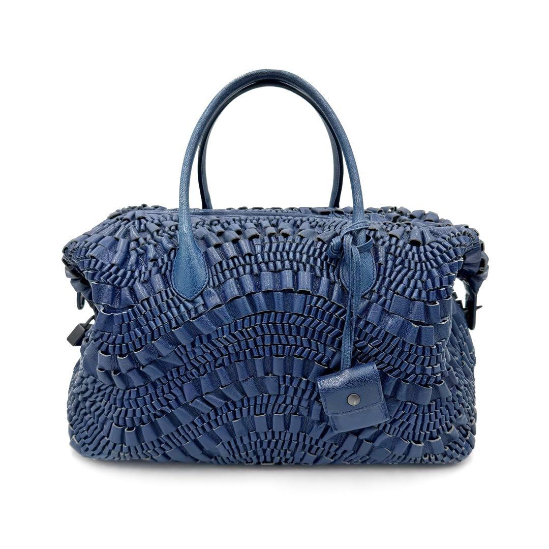 ボッテガヴェネタ ミニボストン ハンドバッグ フリル レザー コバルトブルー