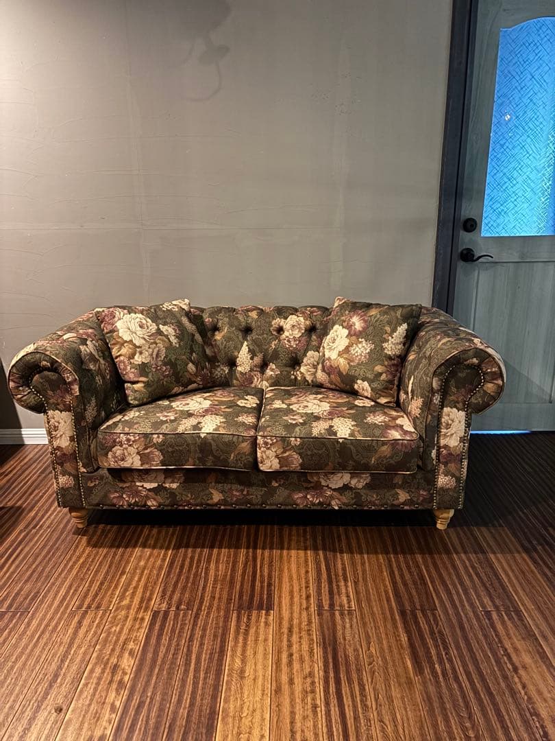 花柄のクラシックファブリックソファ 2人掛け ※送料別