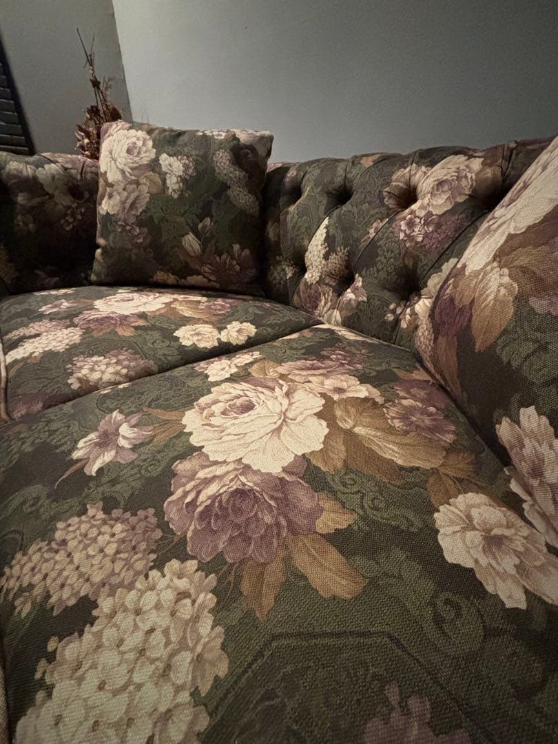 花柄のクラシックファブリックソファ 2人掛け ※送料別