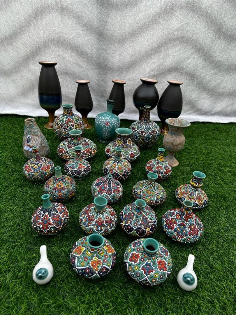花瓶、イラン　ペルシア　ハメダン　ラルジン　手作り花瓶、まとめ売り　26点