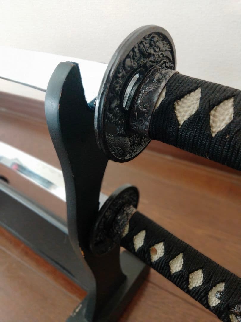 模造刀 上黒石目 龍雲の図 大刀 小刀 セット 刀袋付