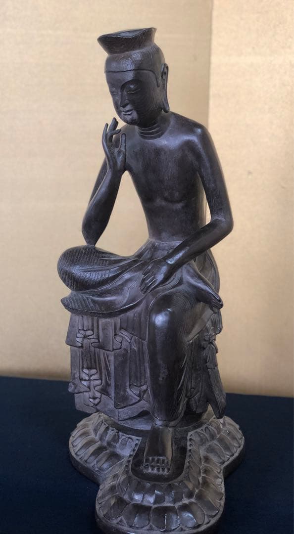 《R》仏像 弥勒菩薩半跏思惟像 木彫 高さ約54㎝ 260203く4