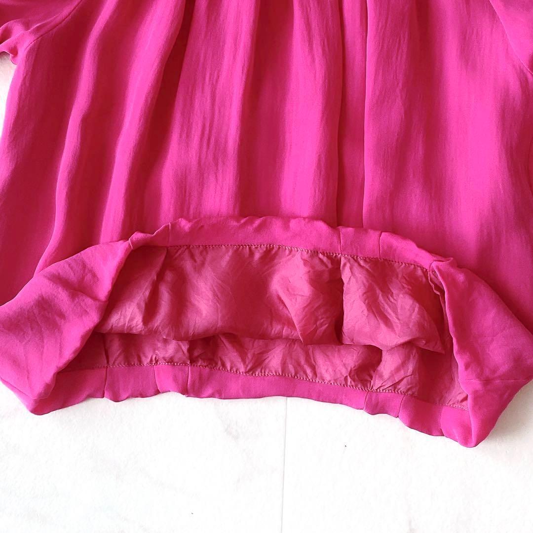 アドーア☆シルク バルーンブラウス ボリューム袖 タック 38 ピンク