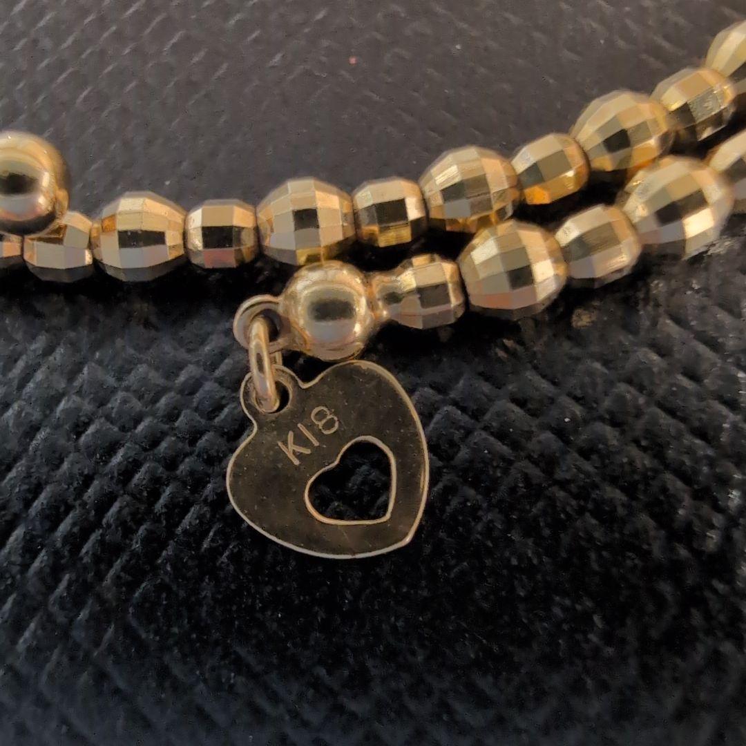 K18刻印18金イエローゴールドカットボールフリーサイズ形状記憶ブレスレット