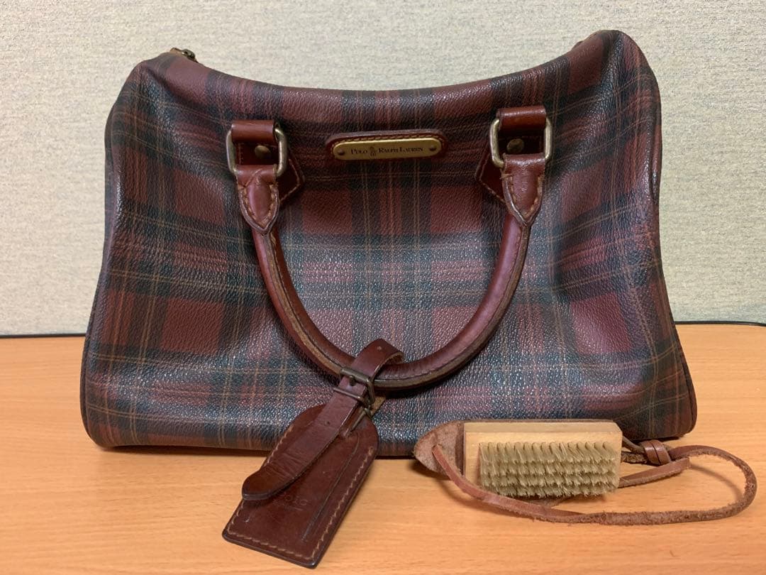Ralph Lauren ミニボストンバッグ ハンドバッグ チェック ブラシ付き