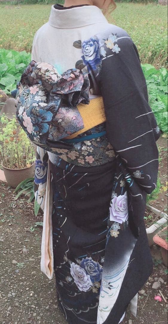 ☆最終値下げ☆ 成人式 振袖フルセット着物 黒白グラデーション バラ柄