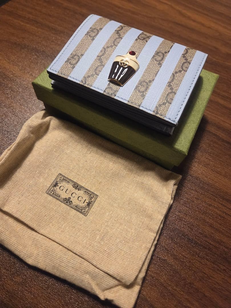 GUCCI☆美品 二つ折り財布 701489/GGアイスクリーム/ブルー