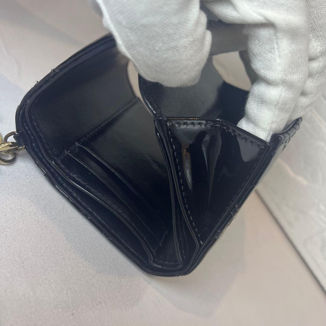 Dior 財布 レディディオール カナージュ ロータスウォレット エナメル 三折