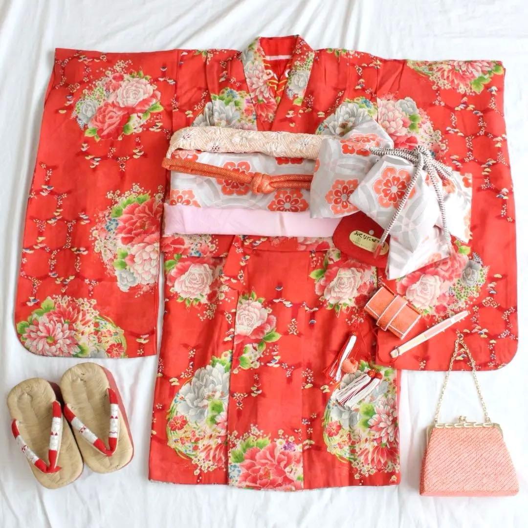 七五三 5歳 6歳 女の子 子供 アンティーク 着物 つくり帯 ぽっくり セット