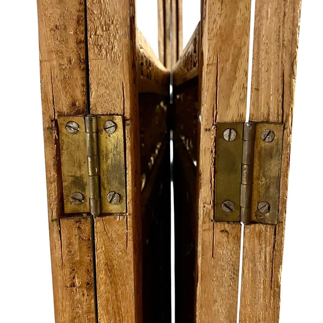 アジアンビンテージ 木製 透かし彫り 4連パーテーション 間仕切り 家具