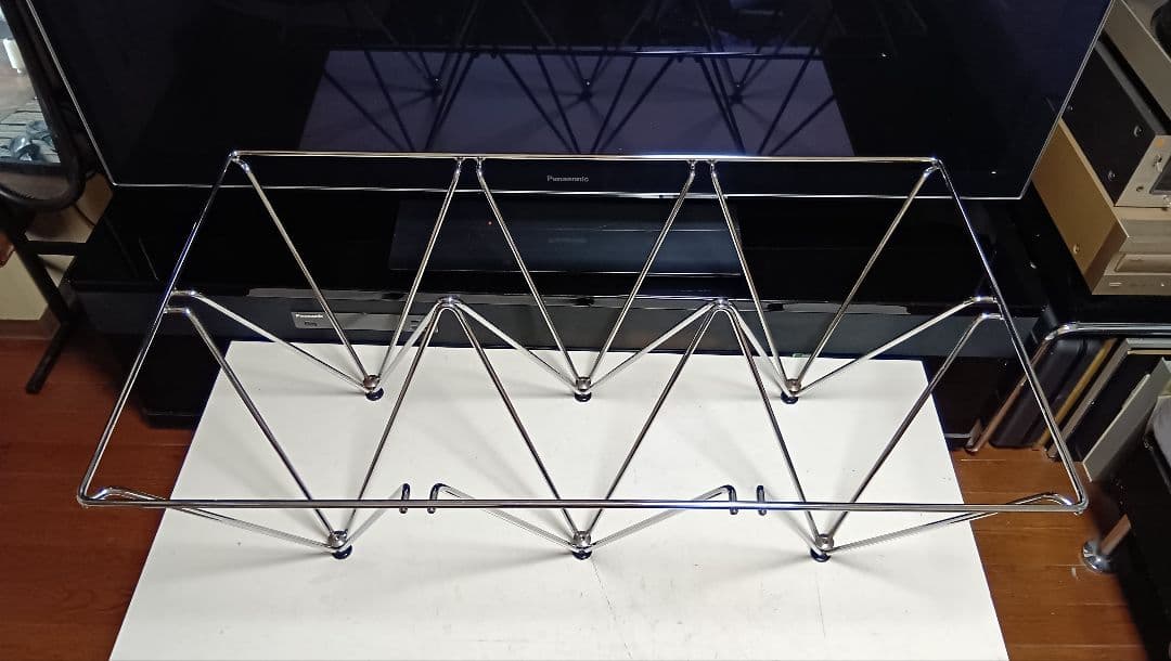 レア　1980's　スペースエイジ　メタル　タワーフレーム　ガラス　テーブル