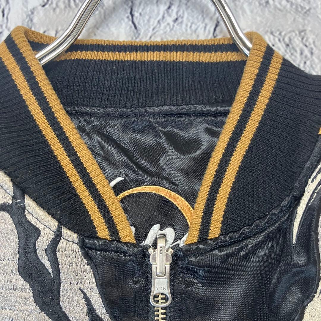 美品 絡繰魂 スカジャン 粋 L 刺繍 ブラック ゴールド 和柄 リバーシブル