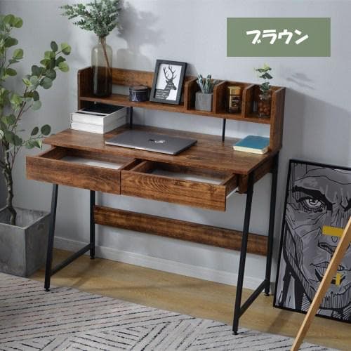 引き出し付き パソコンデスク 学習机 勉強机 ミシン台 収納付き 天然木目調