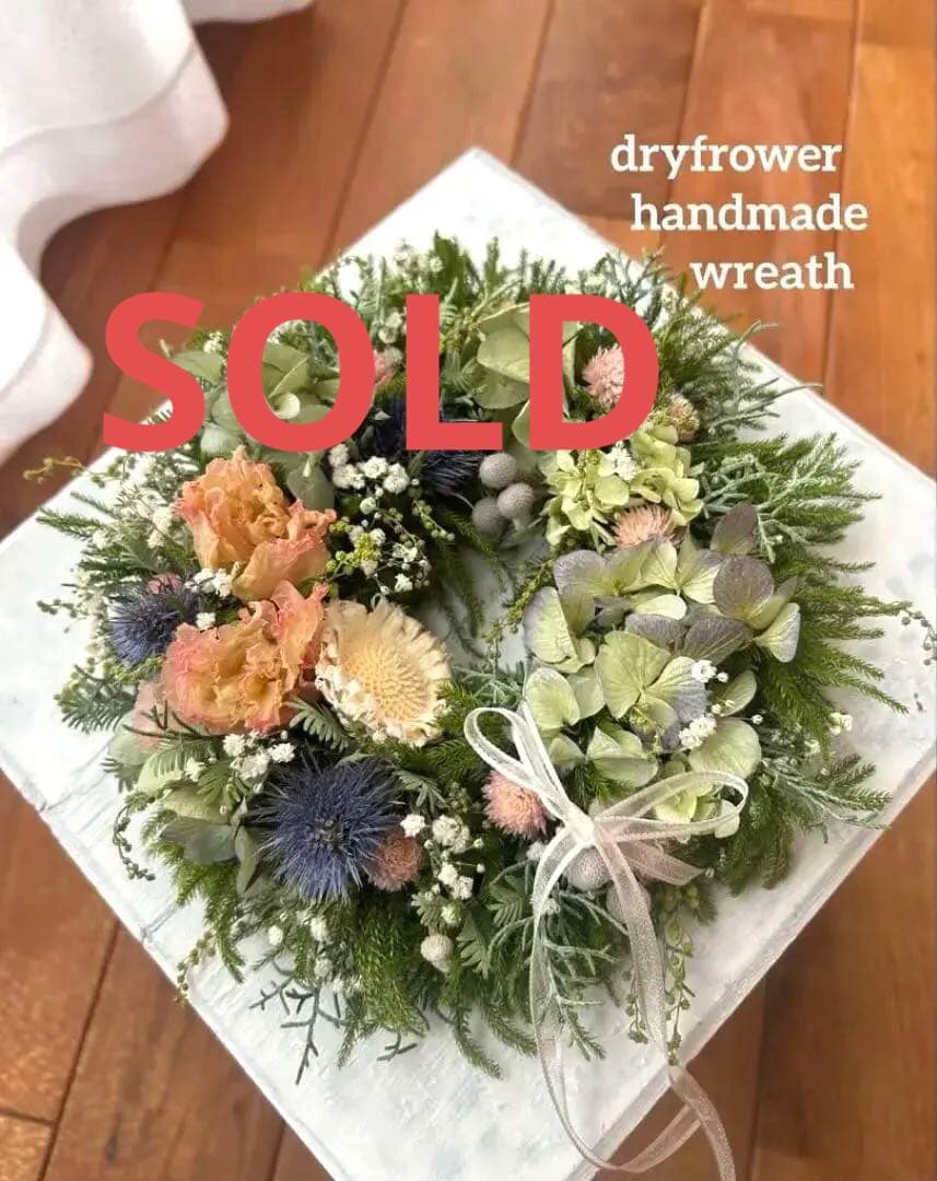 ミモザの蕾　トルコキキョウ　ナチュラルリース　ドライフラワー　リース　約22cm